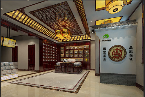 张家口古朴典雅的中式茶叶店大堂设计效果图