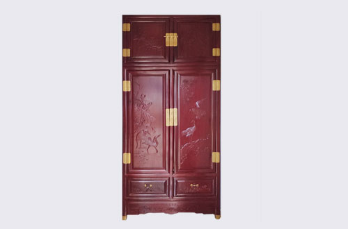 张家口高端中式家居装修深红色纯实木衣柜