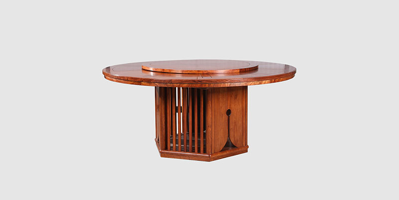 张家口中式餐厅装修天地圆台餐桌红木家具效果图