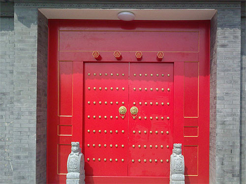 张家口中国传统四合院系列朱红色中式木制大门木作